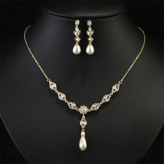 Water Drops Pearl Necklace Earrings Jewelry suit Women's High-end Bridal Accessories Jewelry Two-piece Set