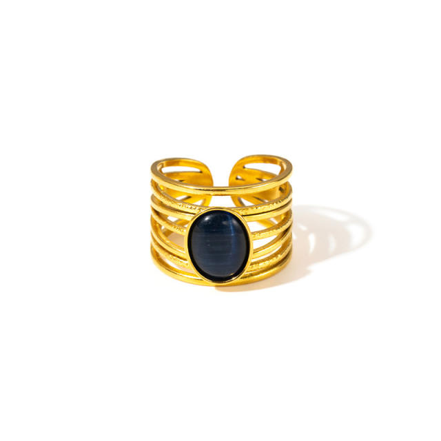 Multi-layer stainless steel ring women inlaid natural stone open stainless steel rings