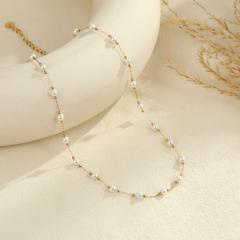 Elegant pearl bead chain stainless steel necklace mother's day gift