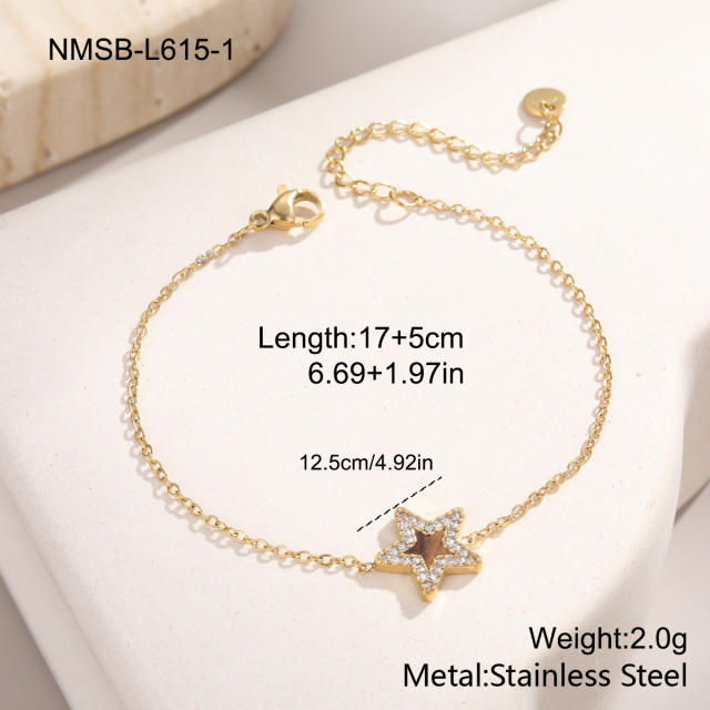Delicate diamond star colorful stainless steel bracelet