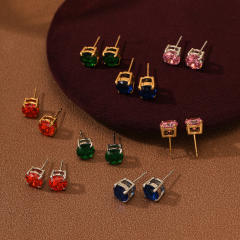 INS simple small color zircon stainless steel stud earrings
