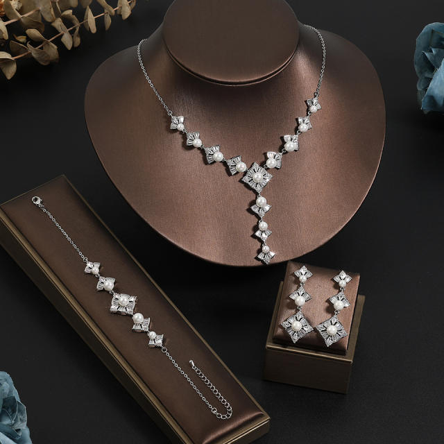 Water Drops Pearl Necklace Earrings Jewelry suit Women's High-end Bridal Accessories Jewelry Two-piece Set