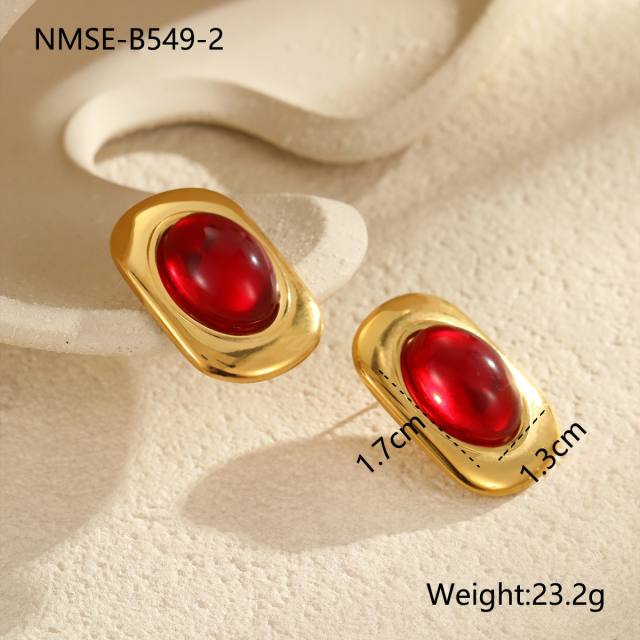 Spring new design red color series stainless steel earrings rings set