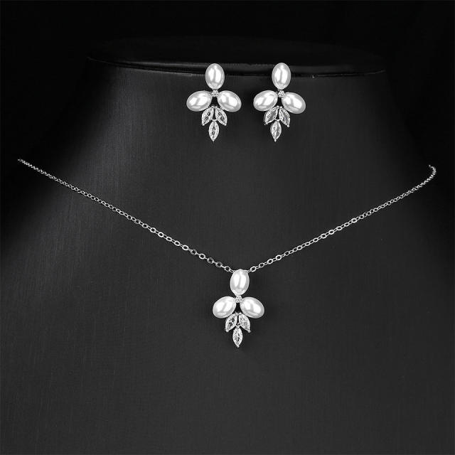 Water Drops Pearl Necklace Earrings Jewelry suit Women's High-end Bridal Accessories Jewelry Two-piece Set