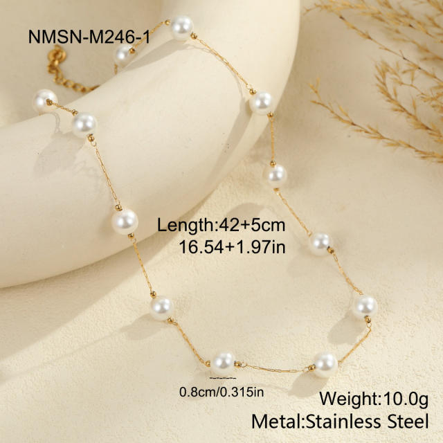 Elegant pearl bead chain stainless steel necklace mother's day gift