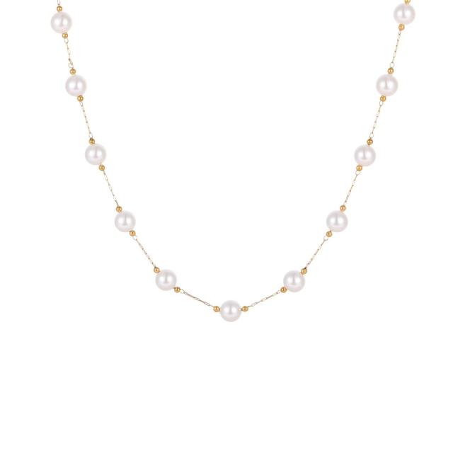 Elegant pearl bead chain stainless steel necklace mother's day gift