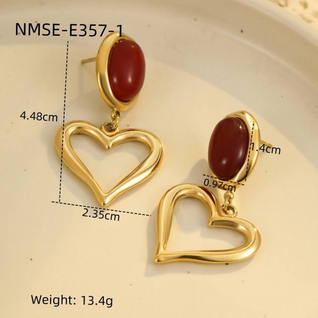 Spring new design red color series stainless steel earrings rings set