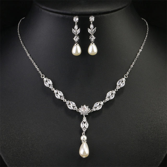 Water Drops Pearl Necklace Earrings Jewelry suit Women's High-end Bridal Accessories Jewelry Two-piece Set