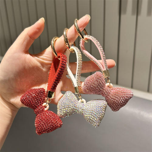 Diamond Bow Key chain Pendant for Women Sweet and Luxurious Full Diamond Keychain