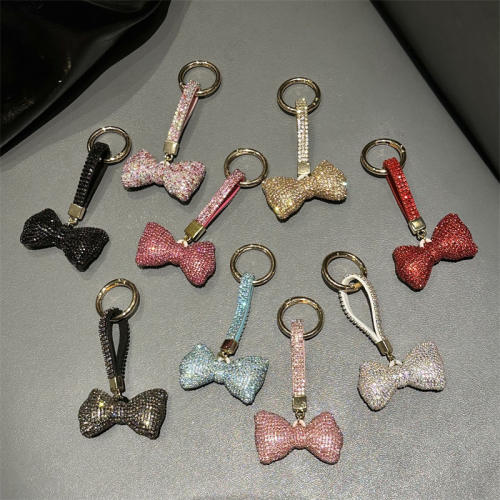 Diamond Bow Key chain Pendant for Women Sweet and Luxurious Full Diamond Keychain
