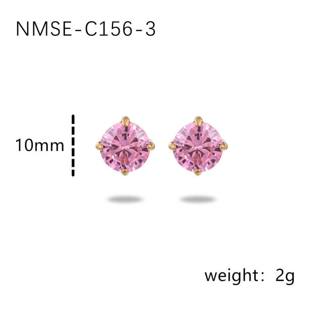 INS simple small color zircon stainless steel stud earrings