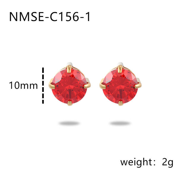 INS simple small color zircon stainless steel stud earrings