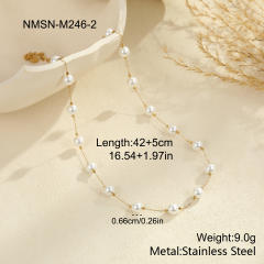 Elegant pearl bead chain stainless steel necklace mother's day gift