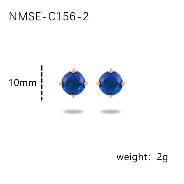INS simple small color zircon stainless steel stud earrings