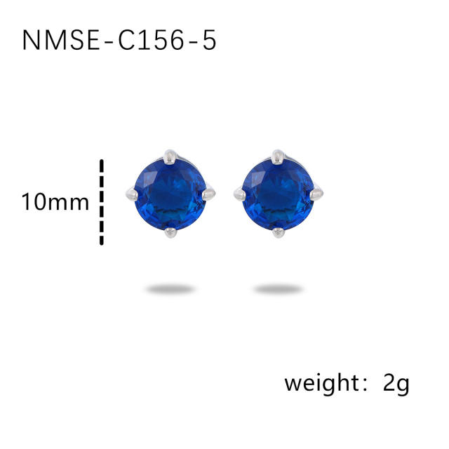 INS simple small color zircon stainless steel stud earrings