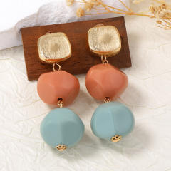 Korean fashion fresh color geometric square dangel earrings for women