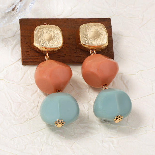 Korean fashion fresh color geometric square dangel earrings for women
