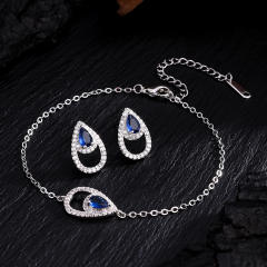 Personalized   Copper Inlaid Zirconium Water Drop Bracelet Earrings set