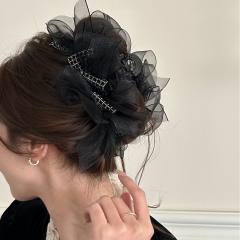 Korean fashion elegant black mesh hair claw clips scrunchies