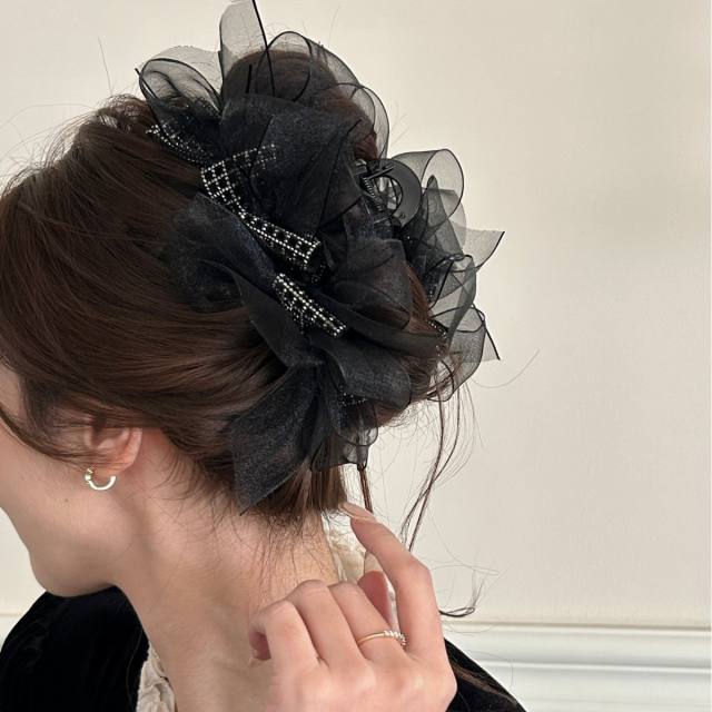 Korean fashion elegant black mesh hair claw clips scrunchies