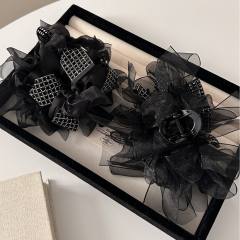 Korean fashion elegant black mesh hair claw clips scrunchies