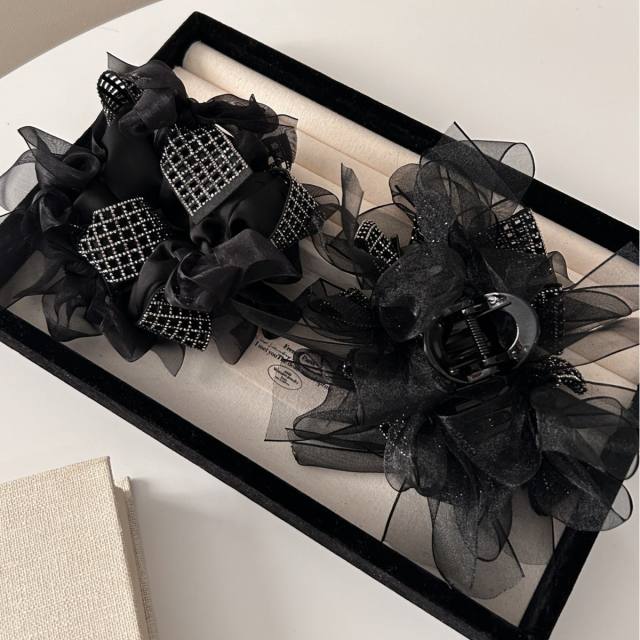 Korean fashion elegant black mesh hair claw clips scrunchies
