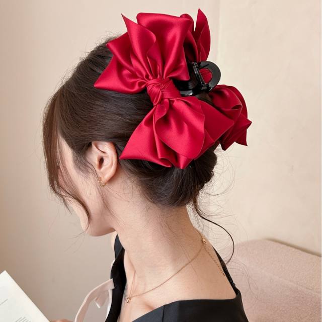 Large size satin big bow hair claw clips for women