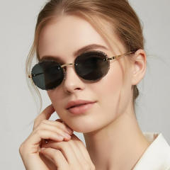 Vintage oval shape rimless women men sunglasses