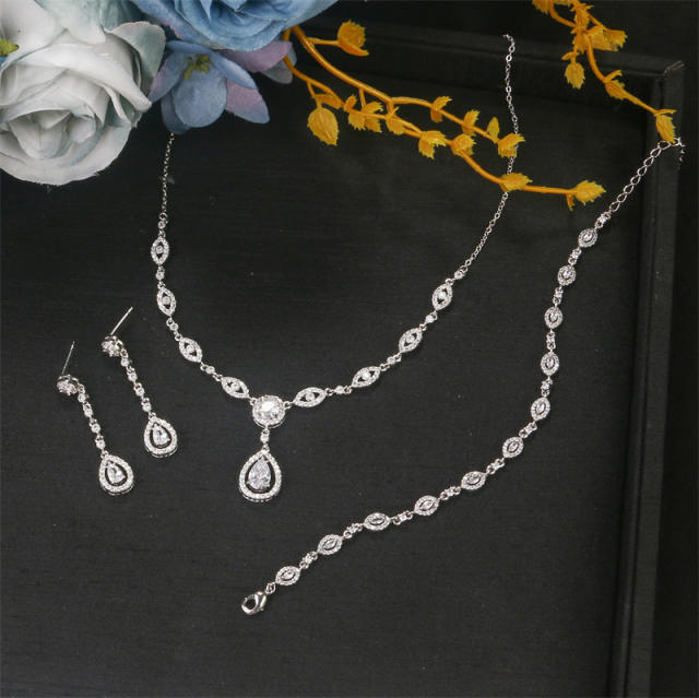 Hot sale Water Drop Stone Three-piece Set Female Fine Jewelry Accessories Wholesale