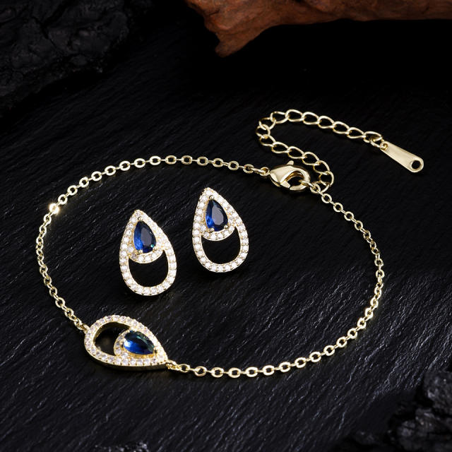 Personalized   Copper Inlaid Zirconium Water Drop Bracelet Earrings set
