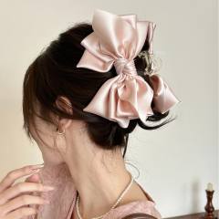 Large size satin big bow hair claw clips for women