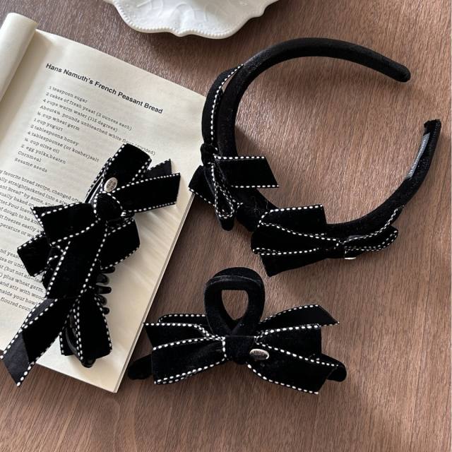 Vintage channel style bow women hair clips headband set