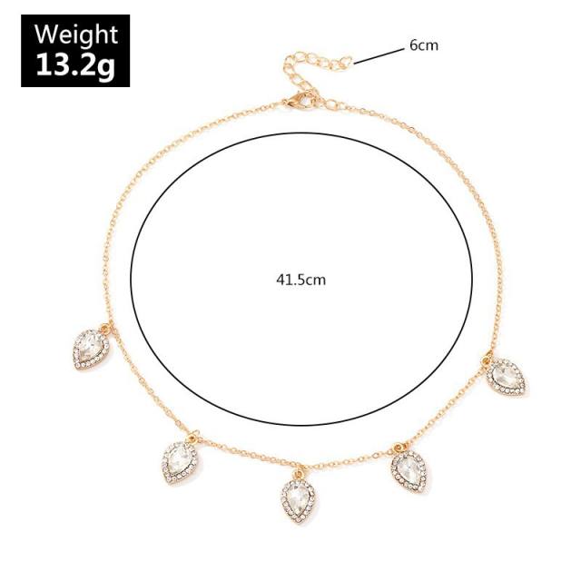 Water Drop Zircon Necklace Earrings Set  Exquisite Light Luxury Simple jewelry set
