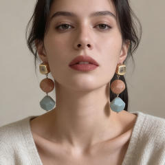 Korean fashion fresh color geometric square dangel earrings for women