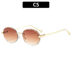 Vintage oval shape rimless women men sunglasses