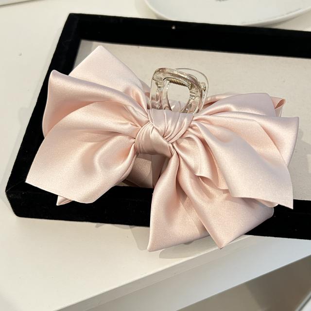 Large size satin big bow hair claw clips for women