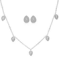 Water Drop Zircon Necklace Earrings Set  Exquisite Light Luxury Simple jewelry set
