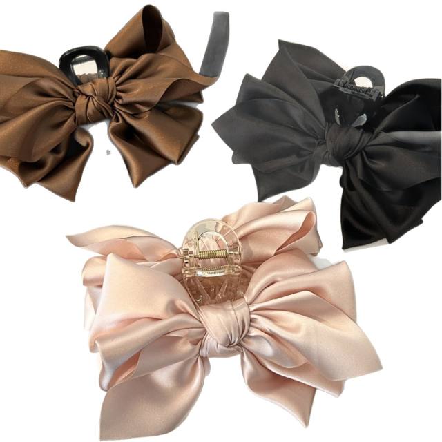 Large size satin big bow hair claw clips for women