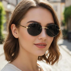 Vintage oval shape rimless women men sunglasses