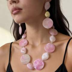 Sweet pink color acrylic round piece necklace earrings set