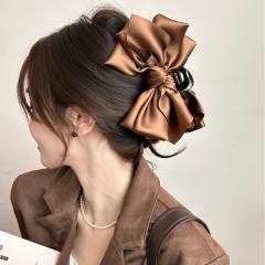 Large size satin big bow hair claw clips for women