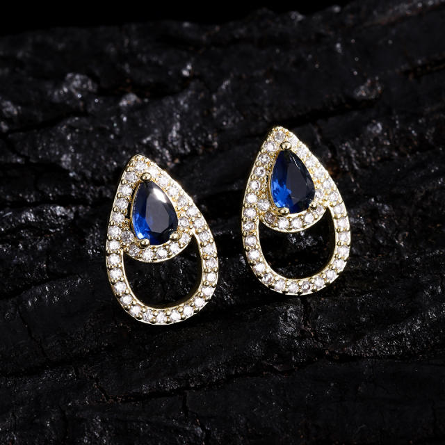 Personalized   Copper Inlaid Zirconium Water Drop Bracelet Earrings set