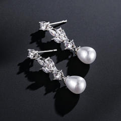 Elegant pearl white stone drop earrings women's high-end design jewelry wholesale wedding jewelry
