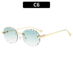 Vintage oval shape rimless women men sunglasses
