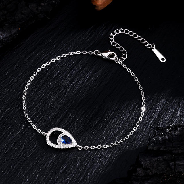 Personalized   Copper Inlaid Zirconium Water Drop Bracelet Earrings set