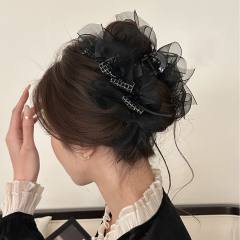 Korean fashion elegant black mesh hair claw clips scrunchies
