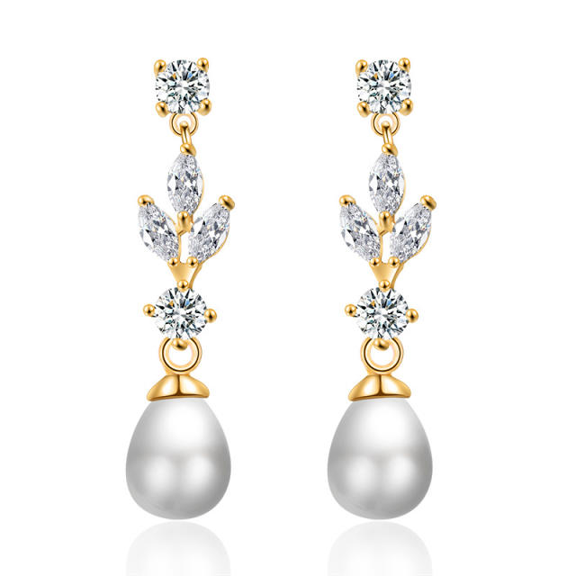 Elegant pearl white stone drop earrings women's high-end design jewelry wholesale wedding jewelry