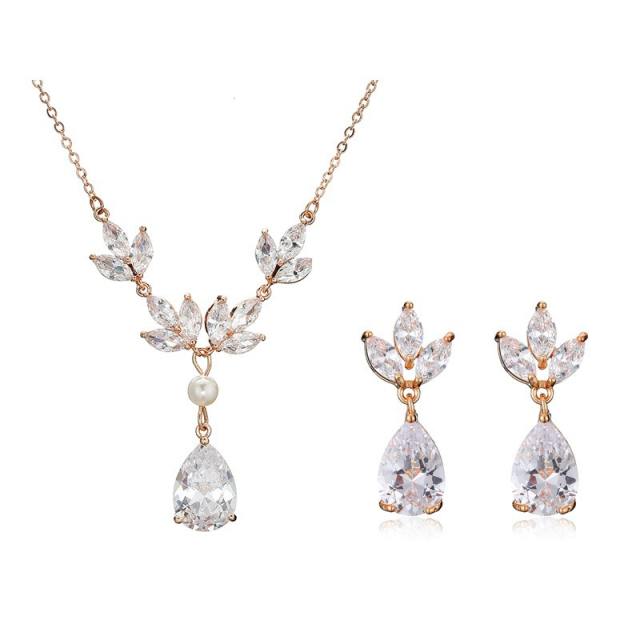Bridal jewelry women's necklace earrings suit diamond necklace earrings set