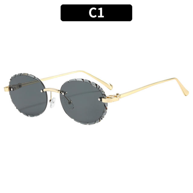 Vintage oval shape rimless women men sunglasses