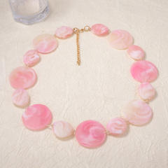 Sweet pink color acrylic round piece necklace earrings set